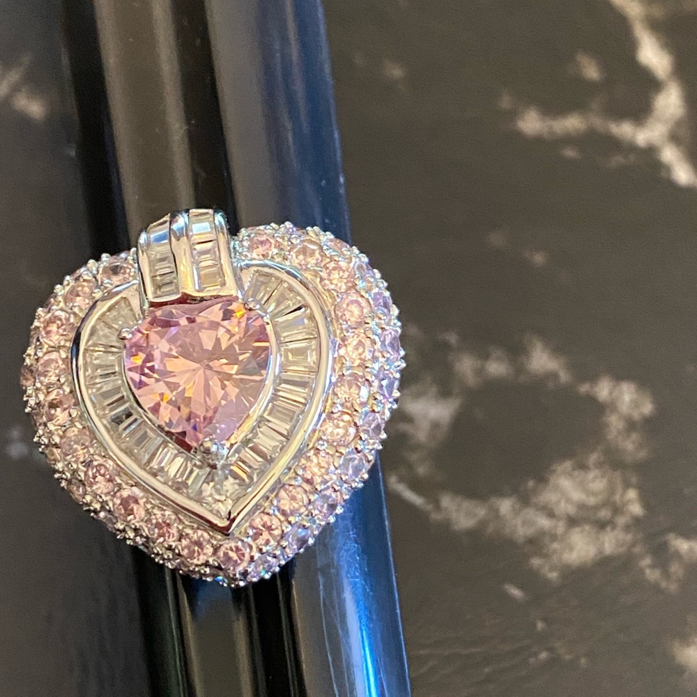 Pink Heart shape and Topaz Baguettes Ring